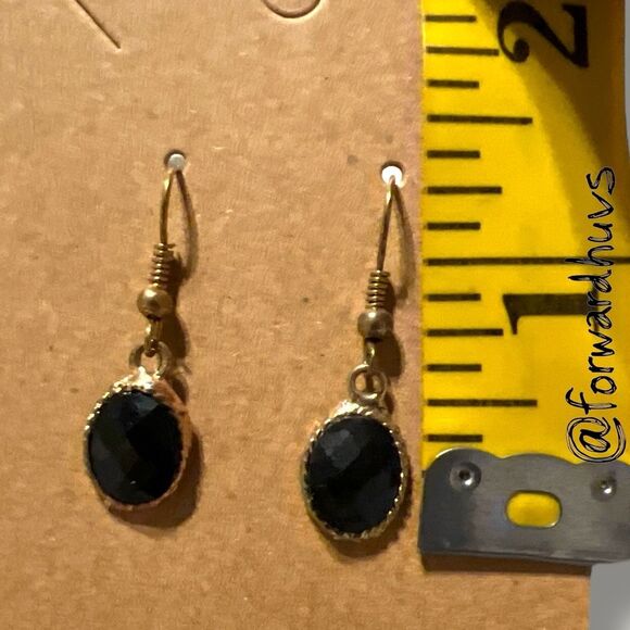 Bundle Sale 3 for $15 | Black Oval Stone Dangle Earrings – Faceted Finish - Picture 6 of 8
